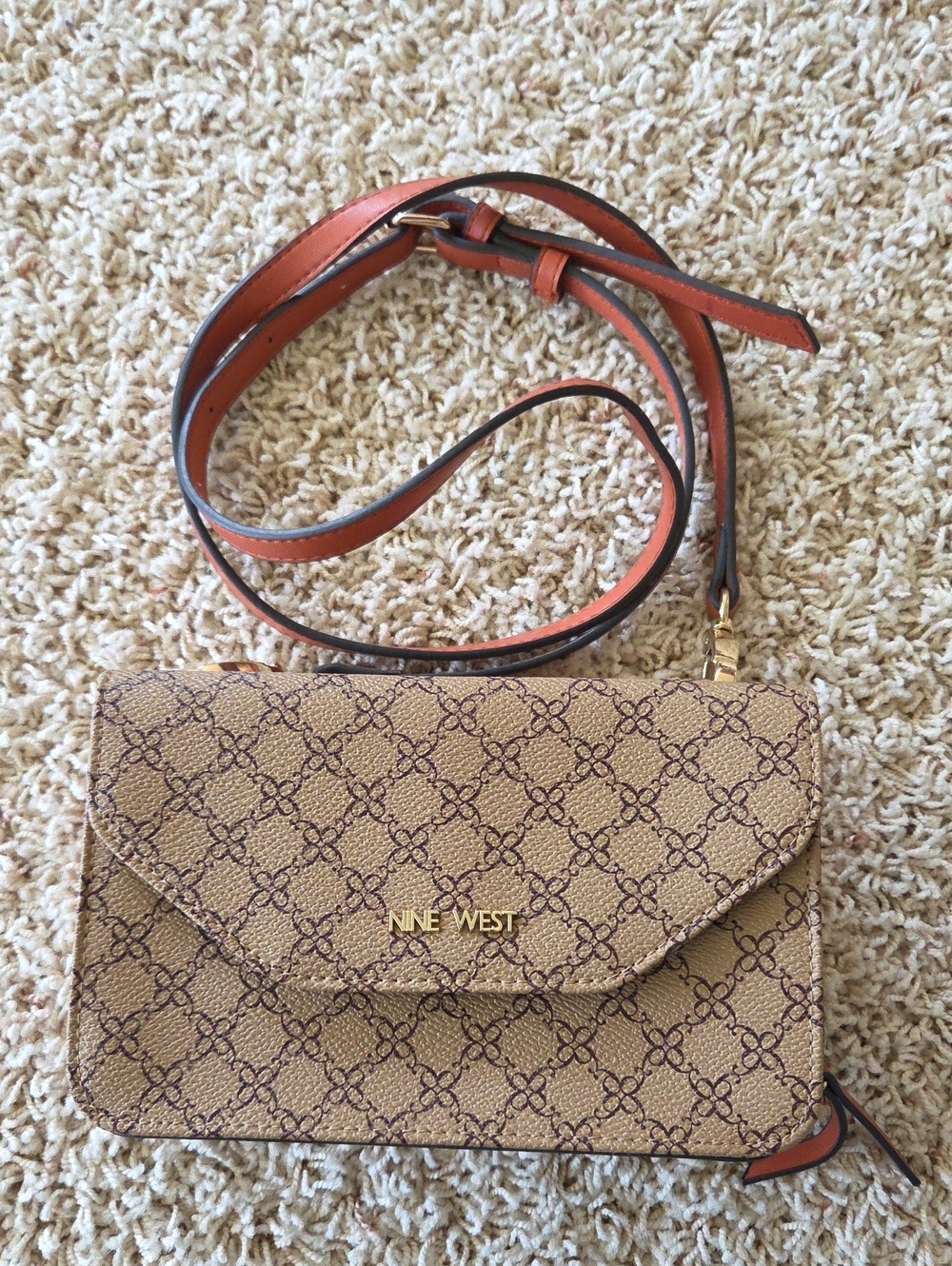 Nine West Tan Monogram Crossbody Bag Wallet